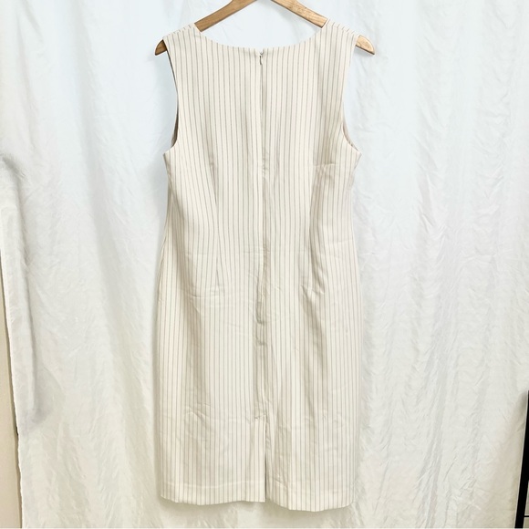 BANANA REPUBLIC | SCULPTED SHEATH DRESS WHITE PIN STRIPED CAP SLEEVES SIZE 14 - Picture 8 of 8